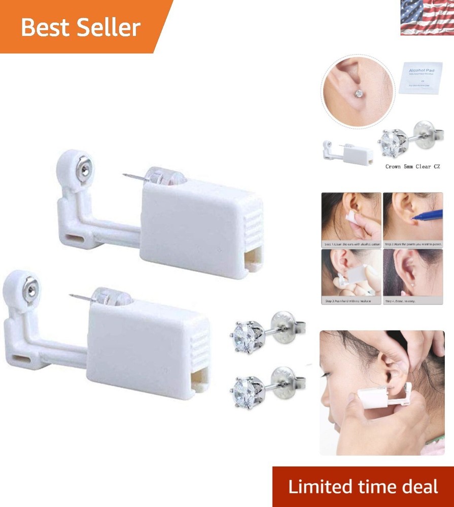 Self Ear Piercing Gun Kit - 2 Pack, Safe & Simple with Alcohol Swabs Included