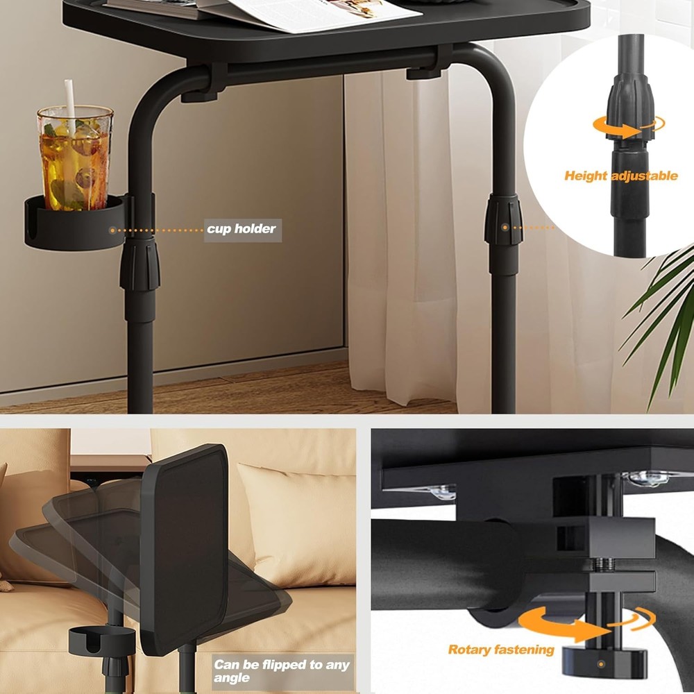 C Shaped End Table W/ Tiltable Surface Adjustable Height Side Table Slide Under