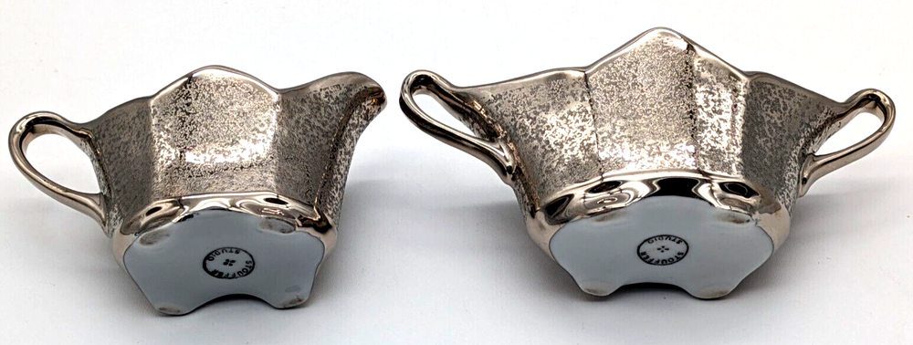 Stouffer Studio China Silver Textured Creamer & Sugar With 24 Kt Gold Lining