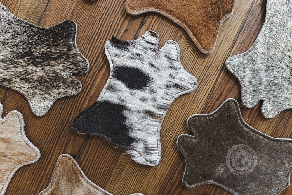 Cowhide Coaster Plain Assorted - Size 4.9 x 5.9" - - SET OF 12