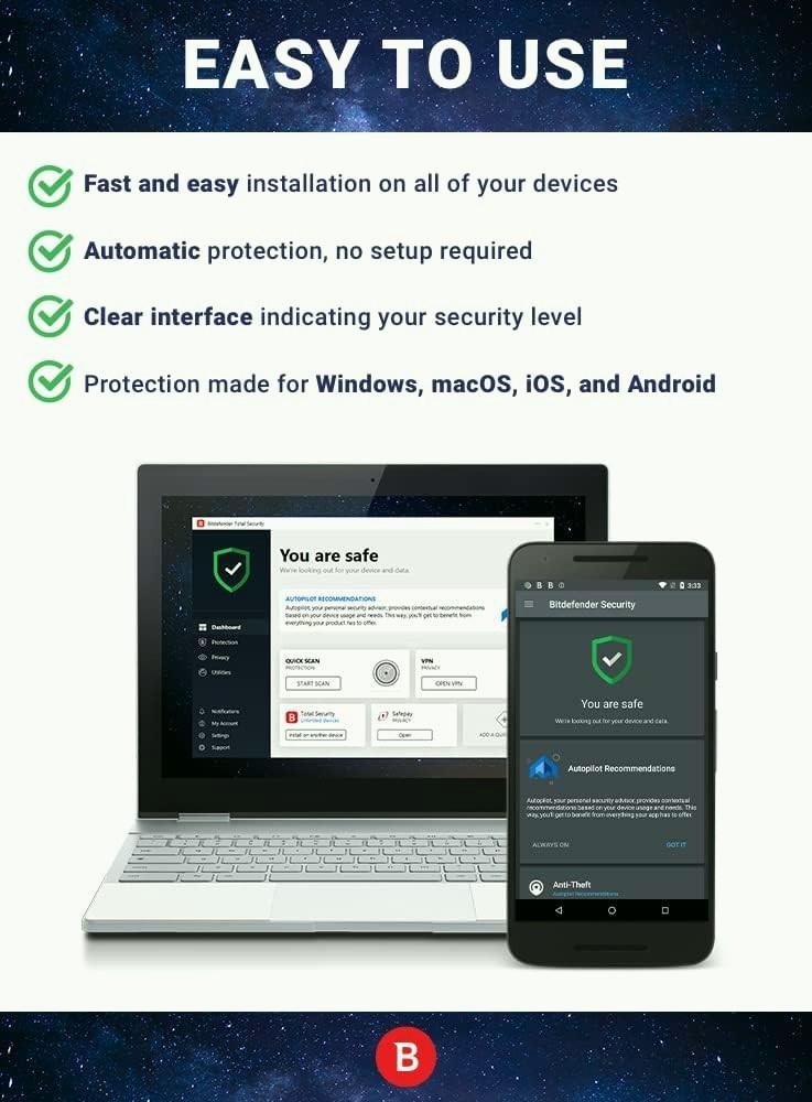 Bitdefender Total Security 2026 | 2 Years | 1-15 Devices | Windows Mac Android