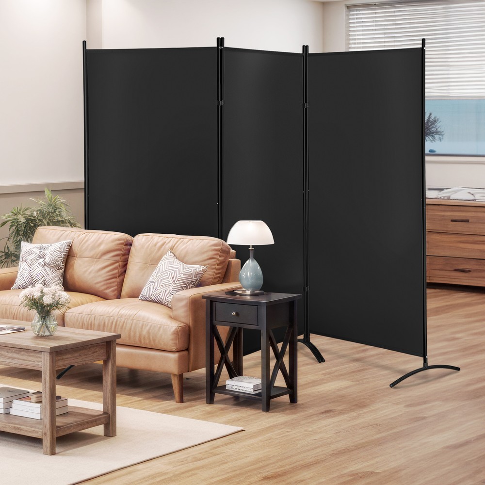 3 Panel Folding Partition Privacy Screens Freestanding Fabric Room Panel Black