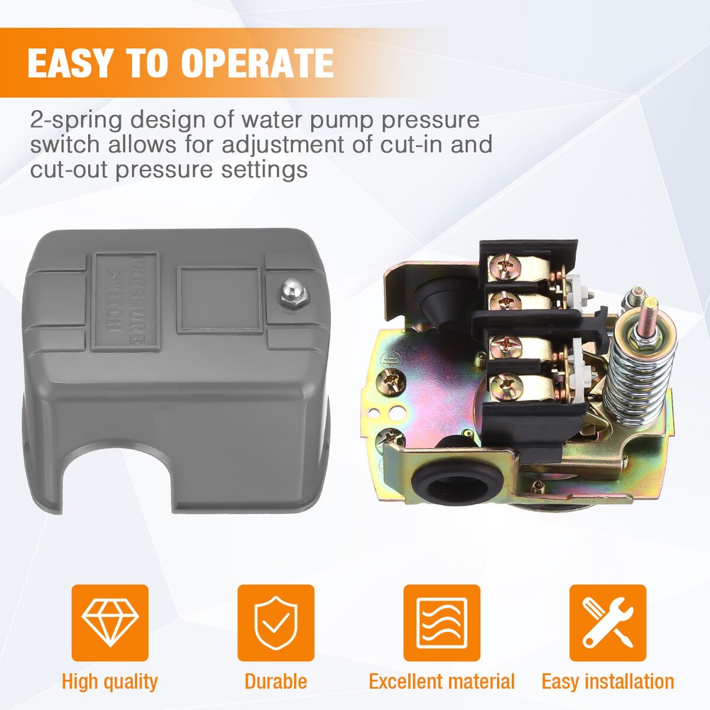 40-60 PSI Well Water Pump Pressure Control Switch Adjustable Double Spring Pole