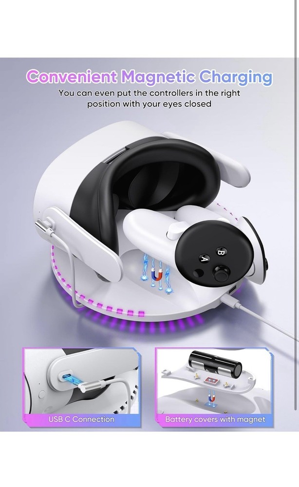 Charging Dock for Meta Quest 2 VR Headset & Controllers, Magnetic, USB-C, RGB