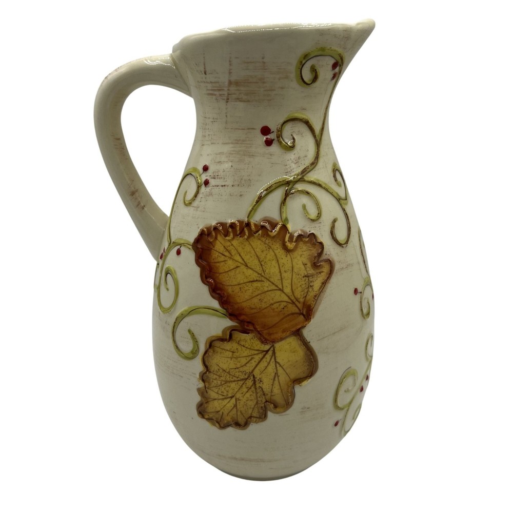 Laurie Gates Ware Decorative Useful Ceramic Pitcher 3D Autumn Leaf Fall Design