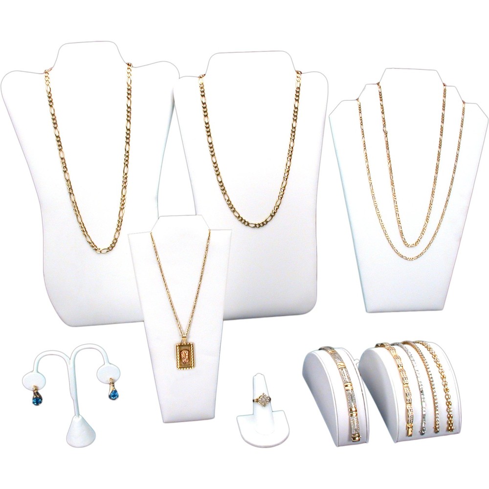 White Leatherette Large Jewelry Display 8 Pc Set