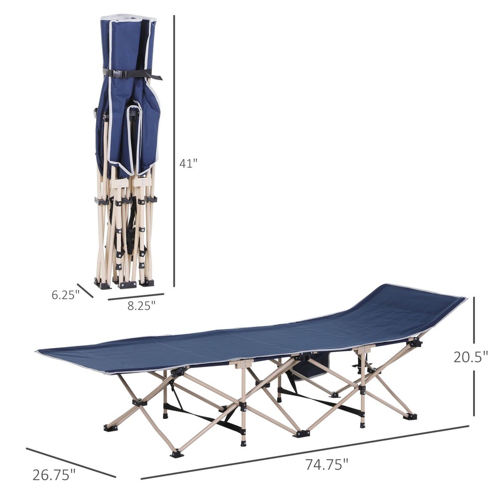 Sturdy Single Layer Camping Cot Foldable Design with Carry Bag Blue