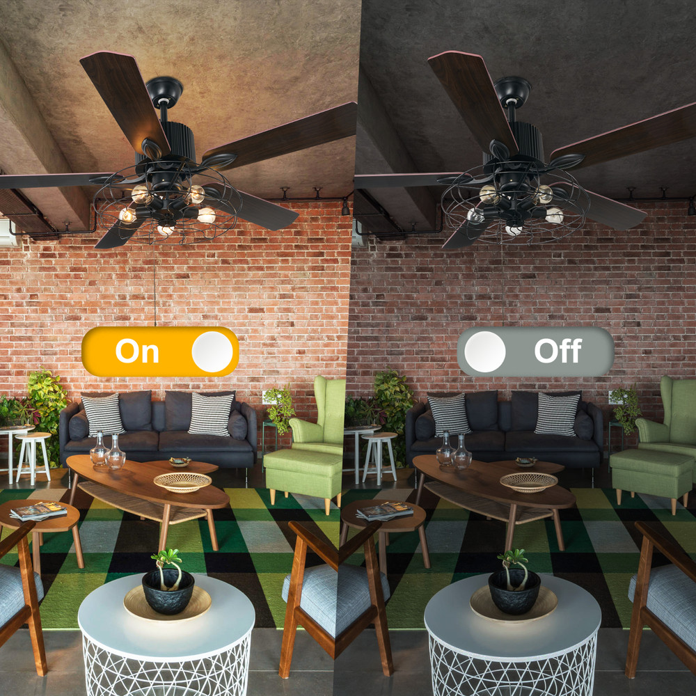 52Inch Industrial Ceiling Fan with Light Kit Dimmable