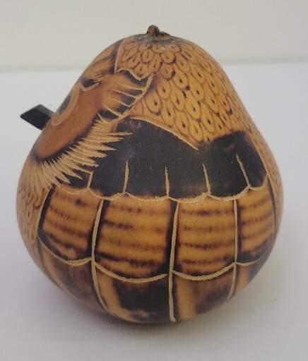 Folk Art Decorative Owl Gourd Figurine 3" Tall