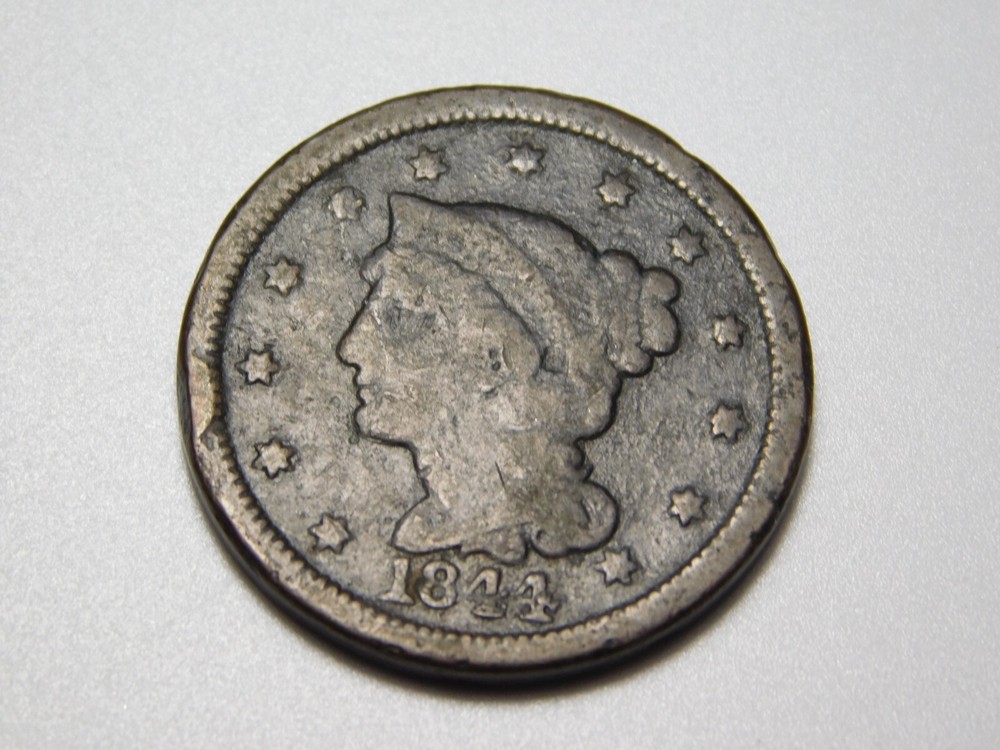 US COINS 1844 BRAIDED HAIR LARGE CENT