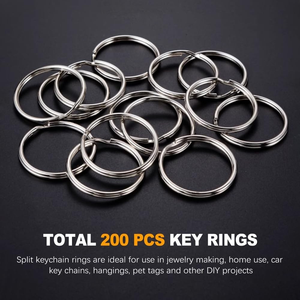 200PCS 25mm Split Key Rings Bulk, for Keychain and Crafts silver