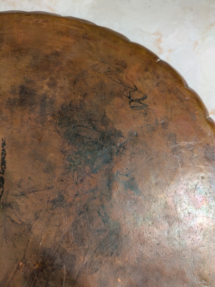 Antique Copper Middle Eastern Etched Serving Tray (13.5")