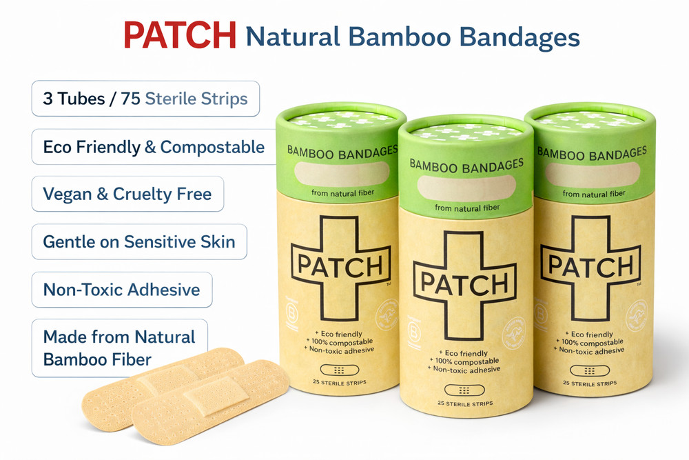PATCH Natural Bamboo Bandages 25 Strips Each Eco Friendly Vegan (3 Pack)