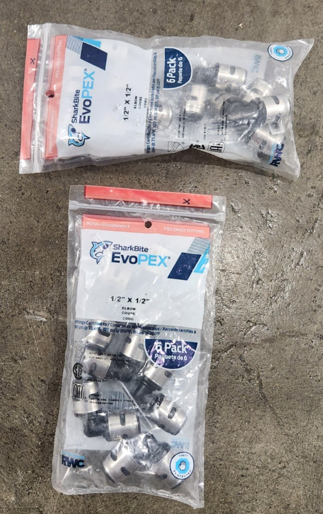 K248WP6 *EVOPEX/SharkBite* 1/2 inch elbow 6 pack *sealed bag*