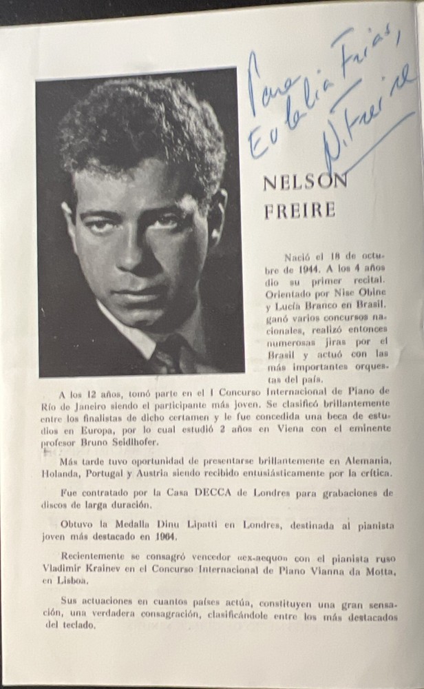 SIGNED Nelson Freire Barcelona Concert Program 1966 COA JSA VG+EX Condition