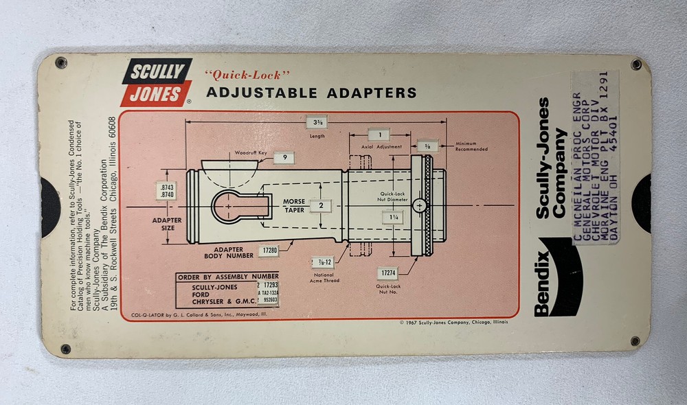 BENDIX Scully -Jones - Quick Lock Adjustable Adapters  CALCULATOR Slide Chart