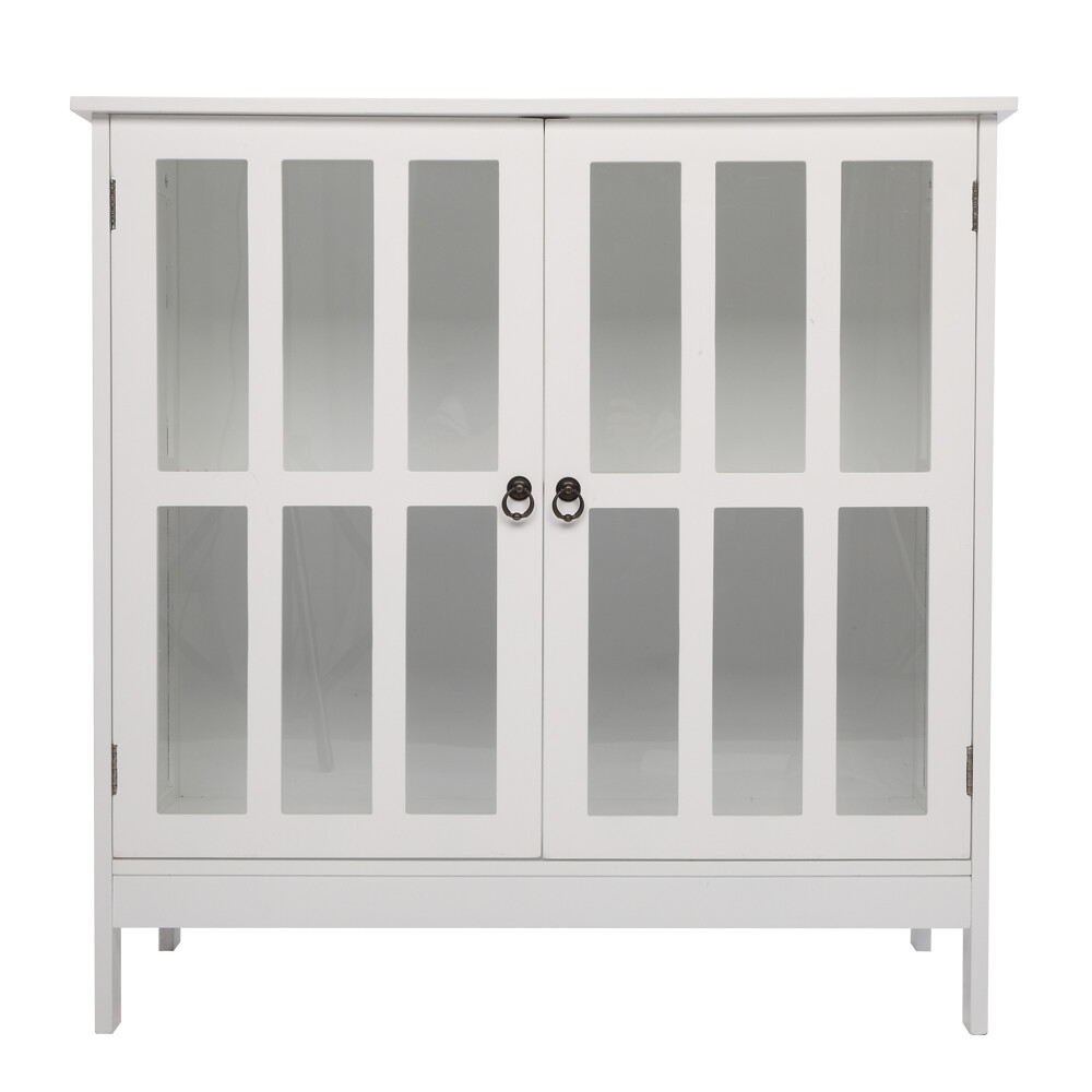 Buffet Cabinet Kitchen Sideboard Storage Transparent Double Door White Table