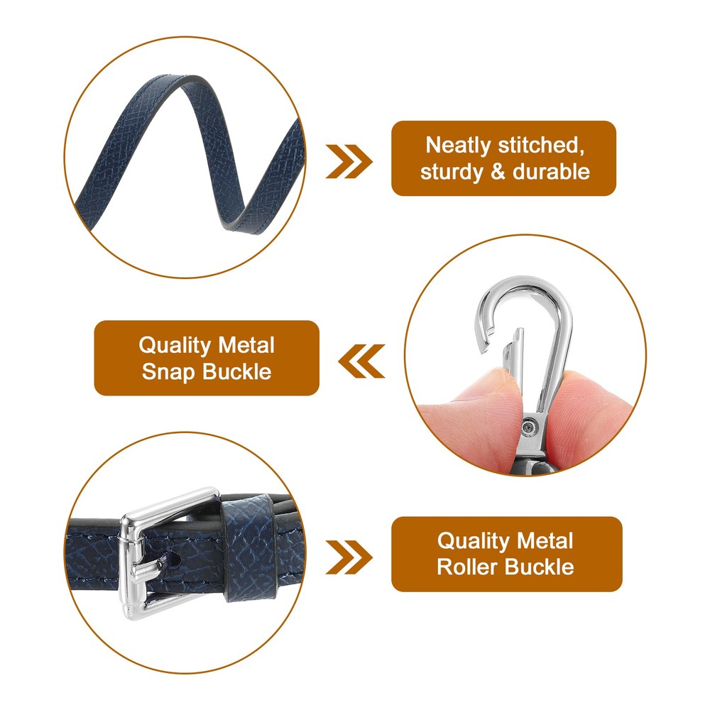 Leather Adjustable Replacement Bag Straps, Dark Blue, Silver Buckle