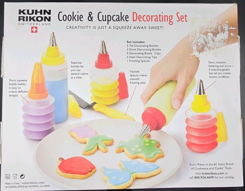 Kuhn Rikon Cookie & Cupcake Decorating Set (5 bottles & tips, & Offset Spatula)