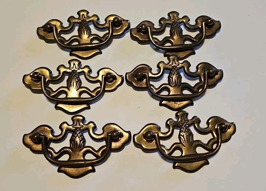 6 Brass Vintage Hardware drawer pull  Chippendale pineapple 3" Center/Center #2