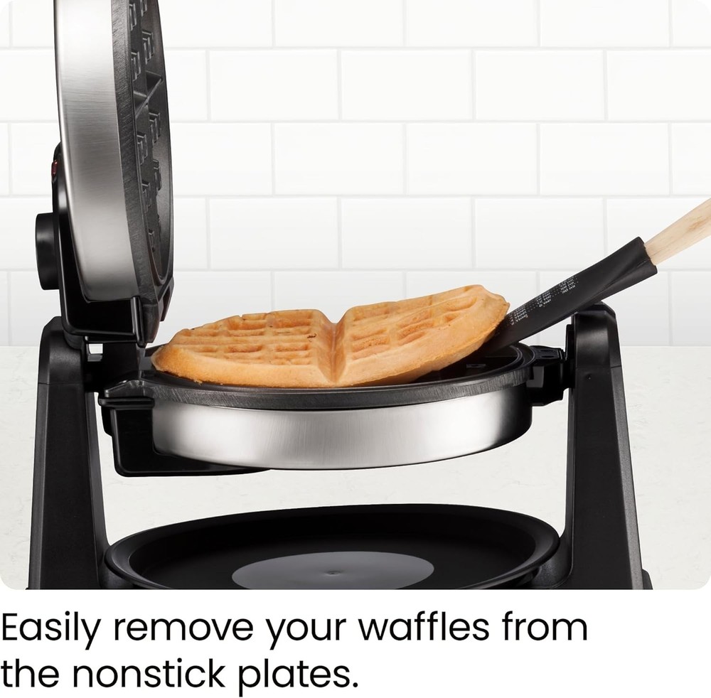 Mess-Free Waffles: 180° Rotating Non-Stick Waffle Iron with Adjustable Timer