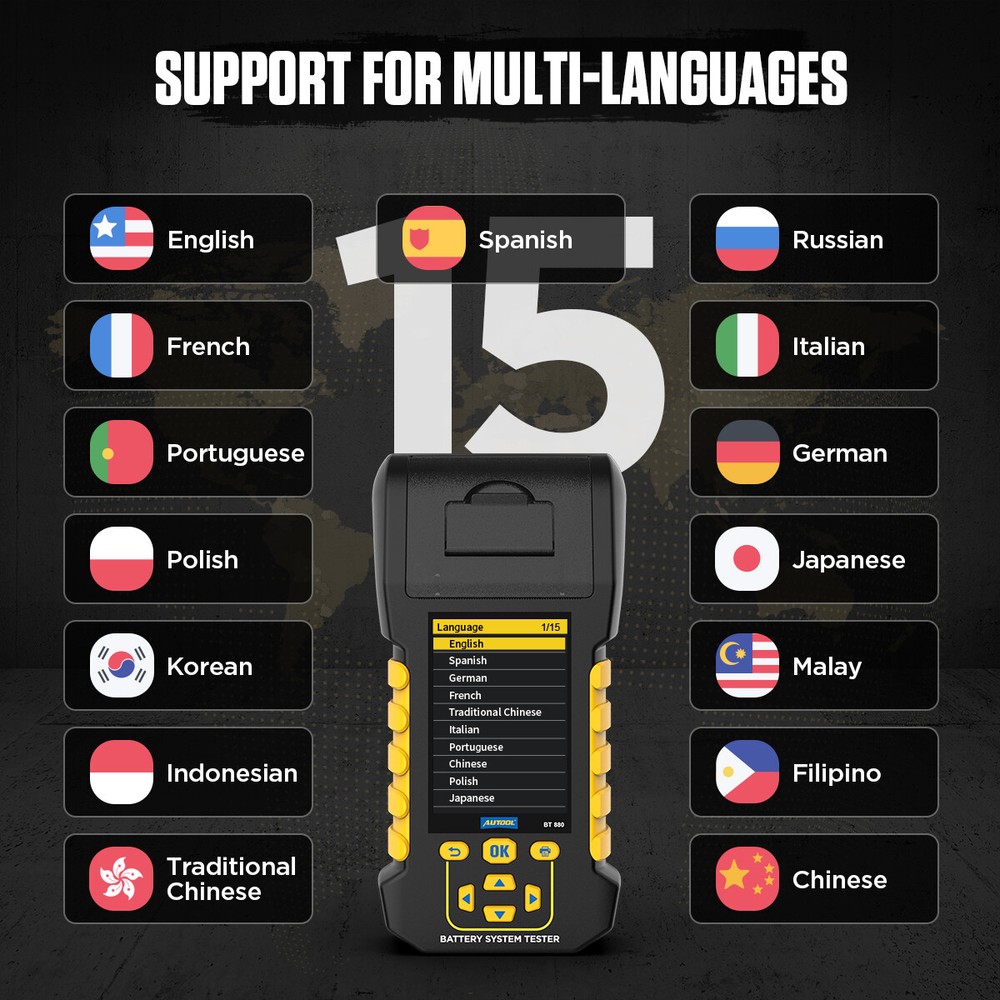 Auto Battery Tester Start Load Leakage Analyzer Data Review 8~30V DC W/ Printer