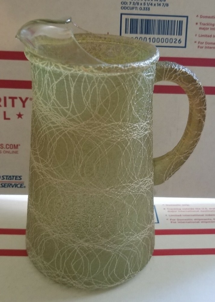 Vintage 1950's Green Spaghetti String Glass Pitcher