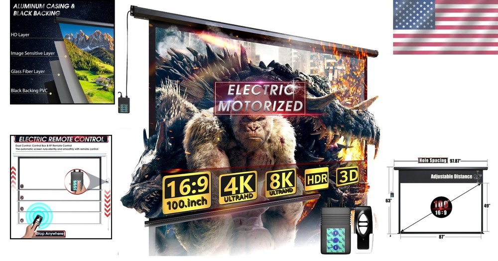 Electric 16:9 Projector Screen - Remote Control Included