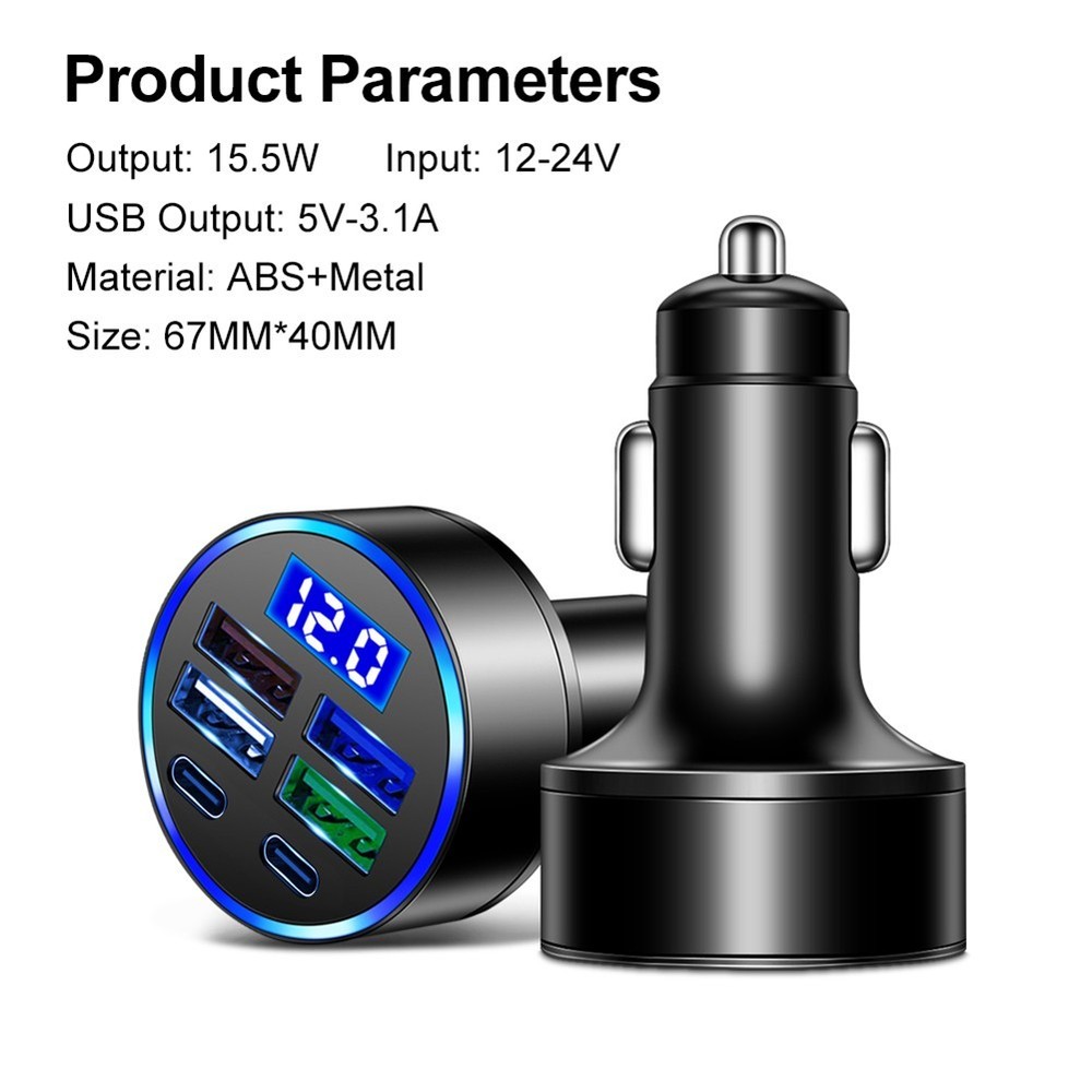 Powerful Car Charger with Multiple USB Outputs and LED Voltage Display