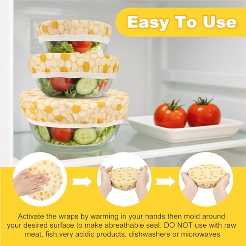 6Pcs Beeswax Bowl Covers, Reusable Bowl Covers 3 Sizes, Kitchen Storage