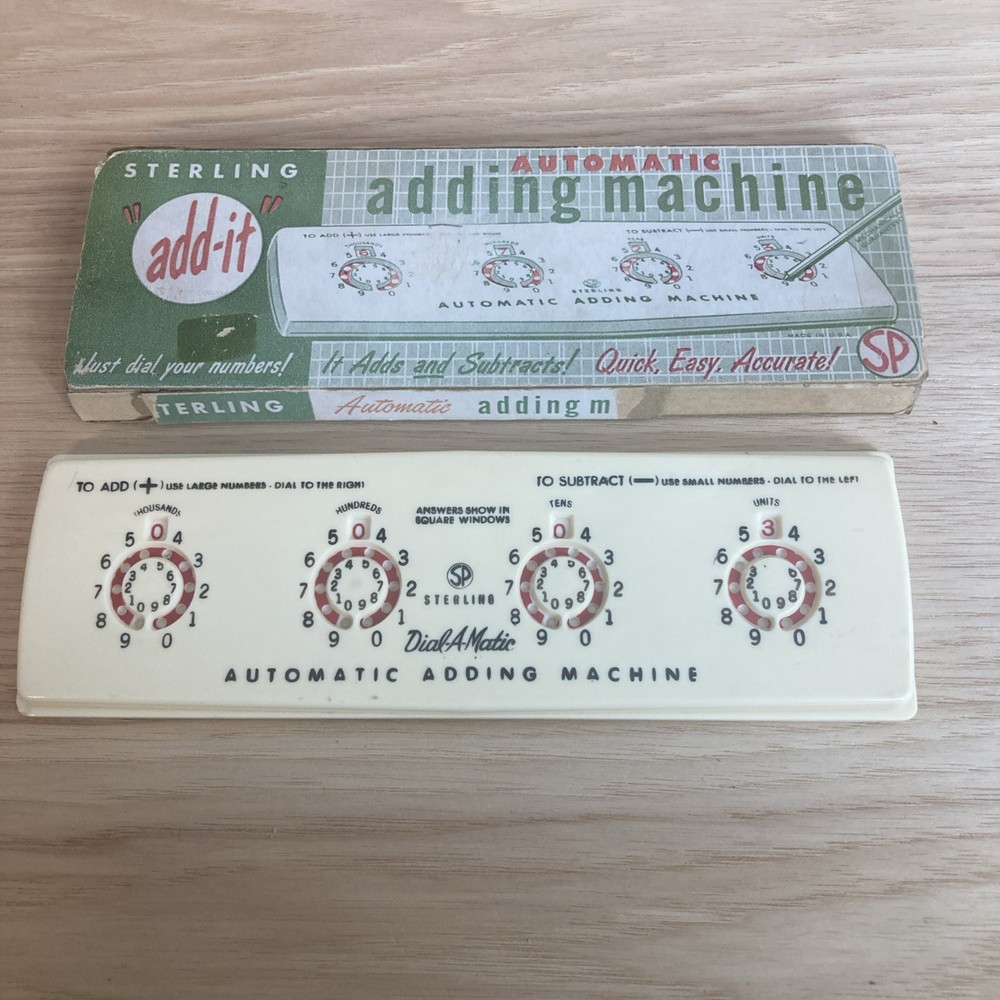 Vtg Automatic Adding Machine 1950s Sterling Add It Adding Machine Box Stylus