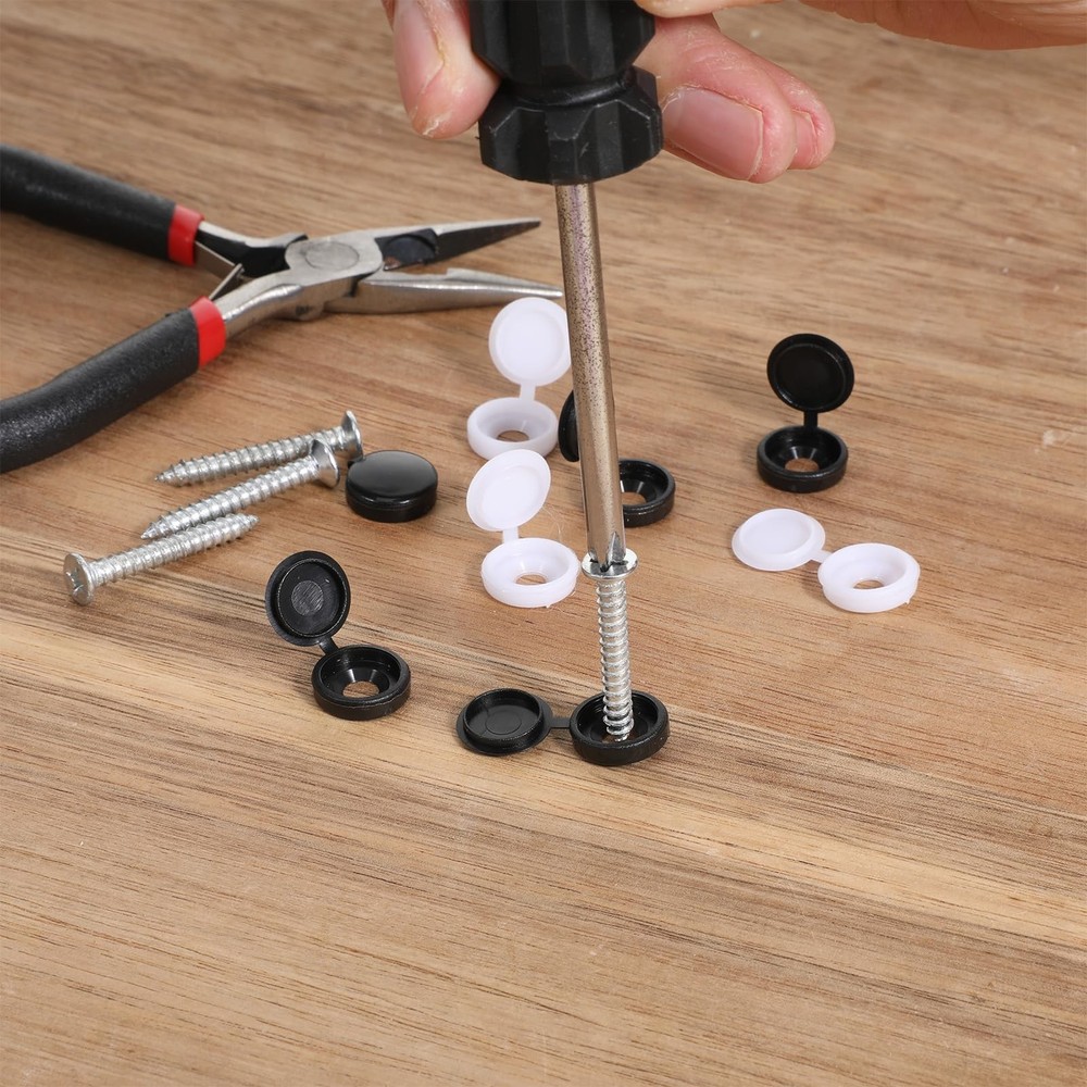 150 PCS Plastic Hinged Screw Covers, Decorative Screw-Caps Black + White