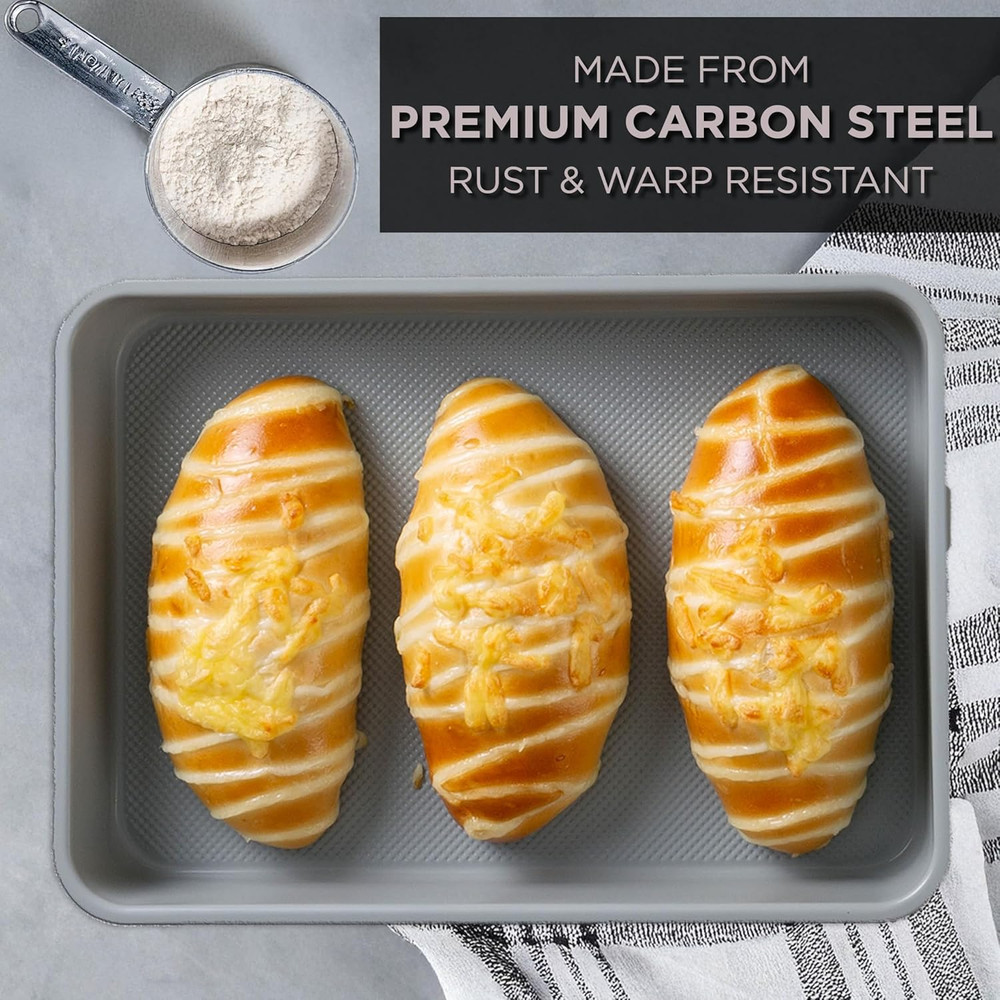 Nonstick Stackable Bakeware Set - Durable, Easy Release Baking Set, Taupe, 6 Pcs