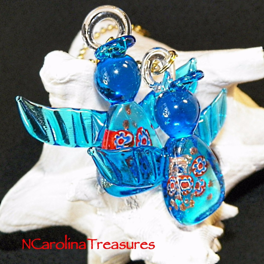 Blue Murano Glass Christmas Angel Ceiling Fan Pulls - Pair