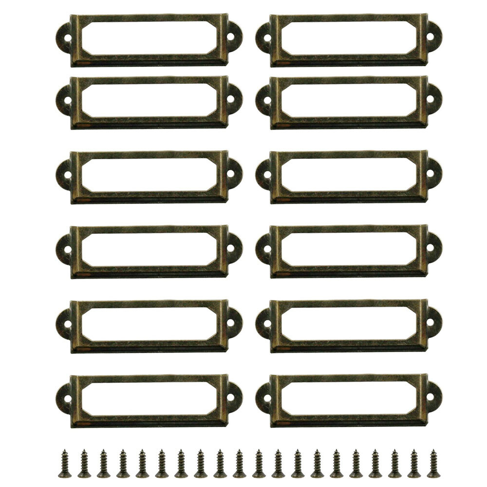 12pc Metal Cabinet Drawer Label Tag Pull Frame Handle File Case Name Card Holder