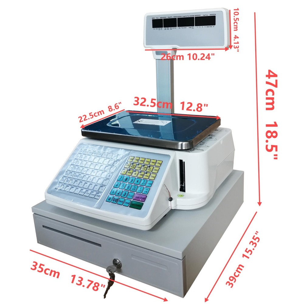 4-windows Display Electronic Scale with Cash Box Heat Sensitive Label Printer