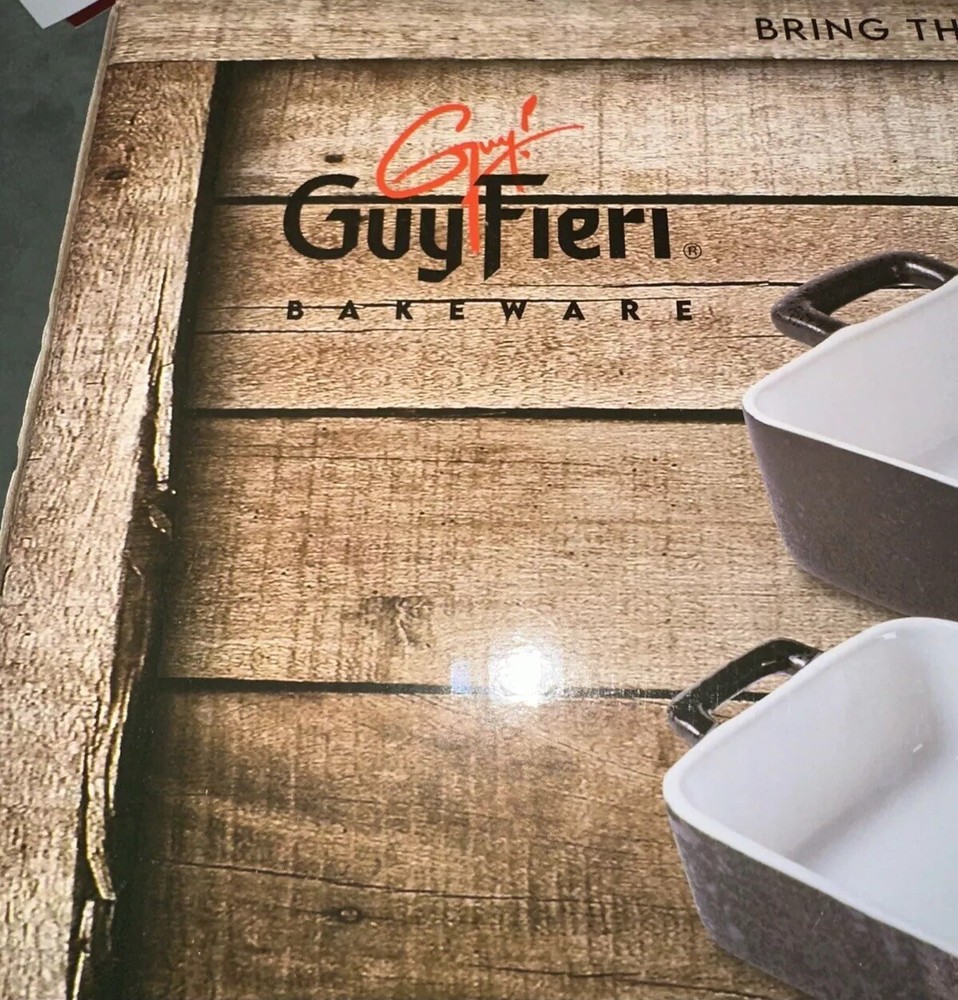 Guy Fieri Bakeware 2 Piece Square Baking Dish Set Metallic Glazed Stoneware New