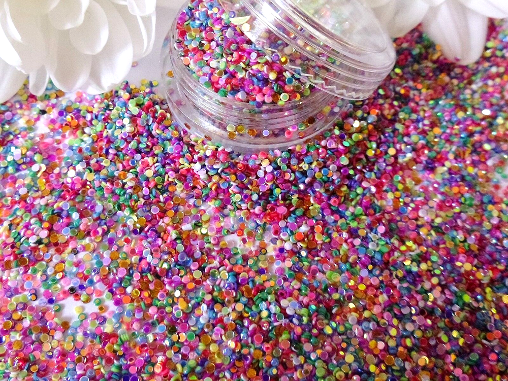 Nail Art Glitter "Dots" Tiny Round Circle Holographic Mix Colours Sequin Dot Pot