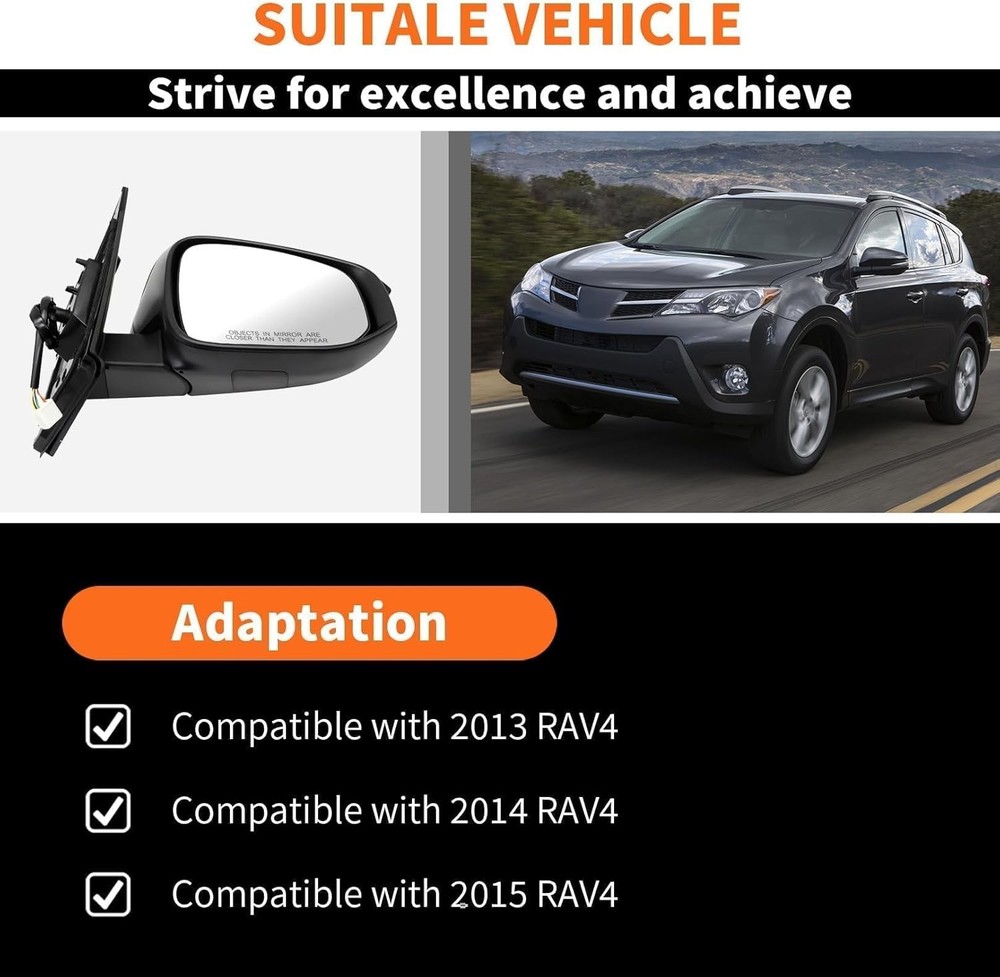 Right Passenger Side Mirror Assembly Compatible with Rav-Four 2013-2015 with Hea