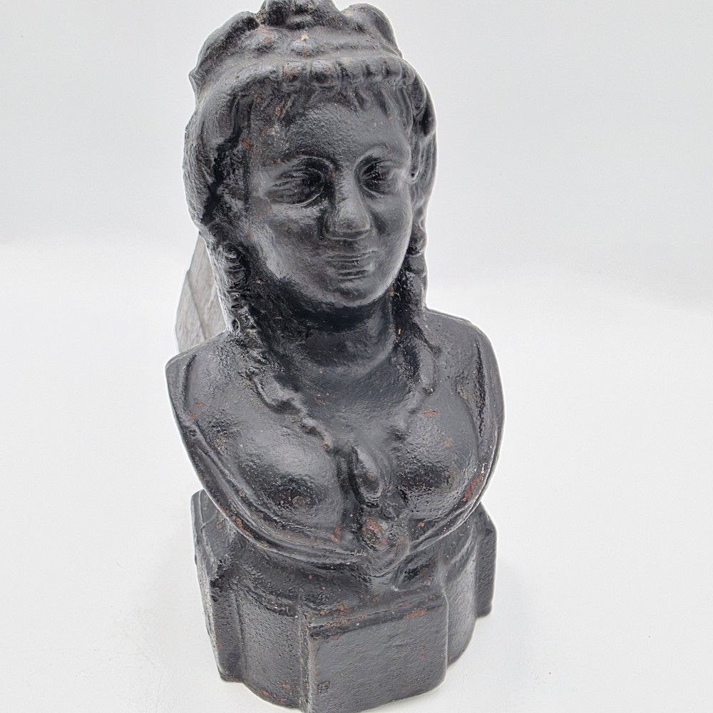 19th Century Queen Bust Firedogs, Antique Cast Iron