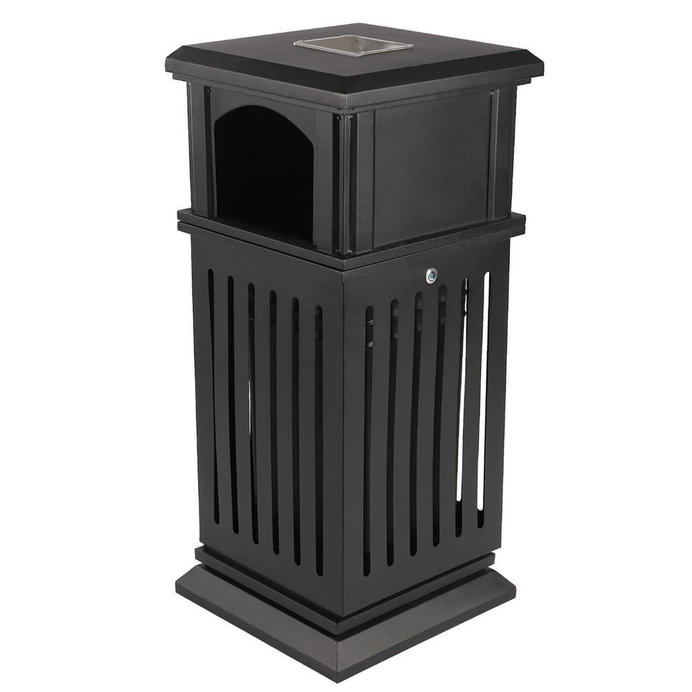 Trash Can Outdoor Dark Black Garbage Enclosure with Locking Lid Open Top inside