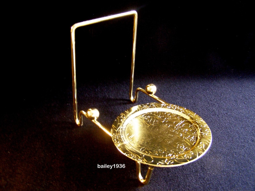 (6) Brass Tea Cup & Saucer Stand Display Etched Base