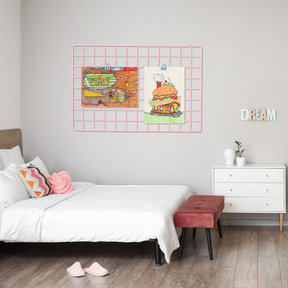 31.5"x12" Wire Grid Panel, 2 Pack Wall Grid Decorative Board Photo Display Pink