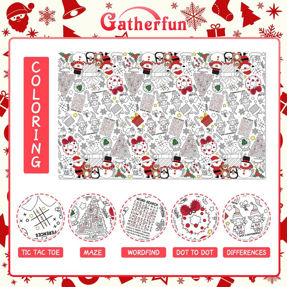 Gatherfun Kids' Christmas Disposable Coloring 108" x 54" (Rectangular), White