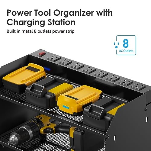 Modular Power Tool Organizer Wall Mount Charging Station 6 6FT Cord Black