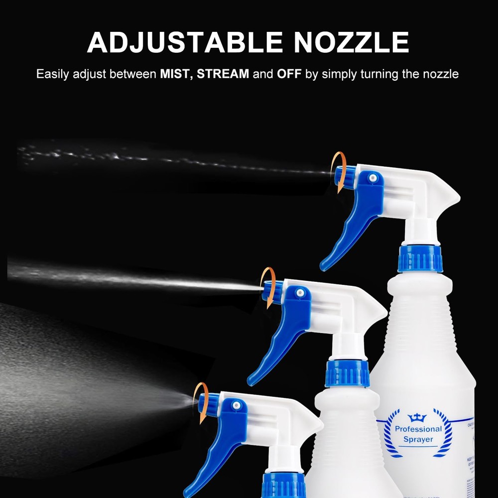 Plastic Spray Bottle, Empty Spray Bottles 2 Pack 24 Oz, All-Purpose Sprayer