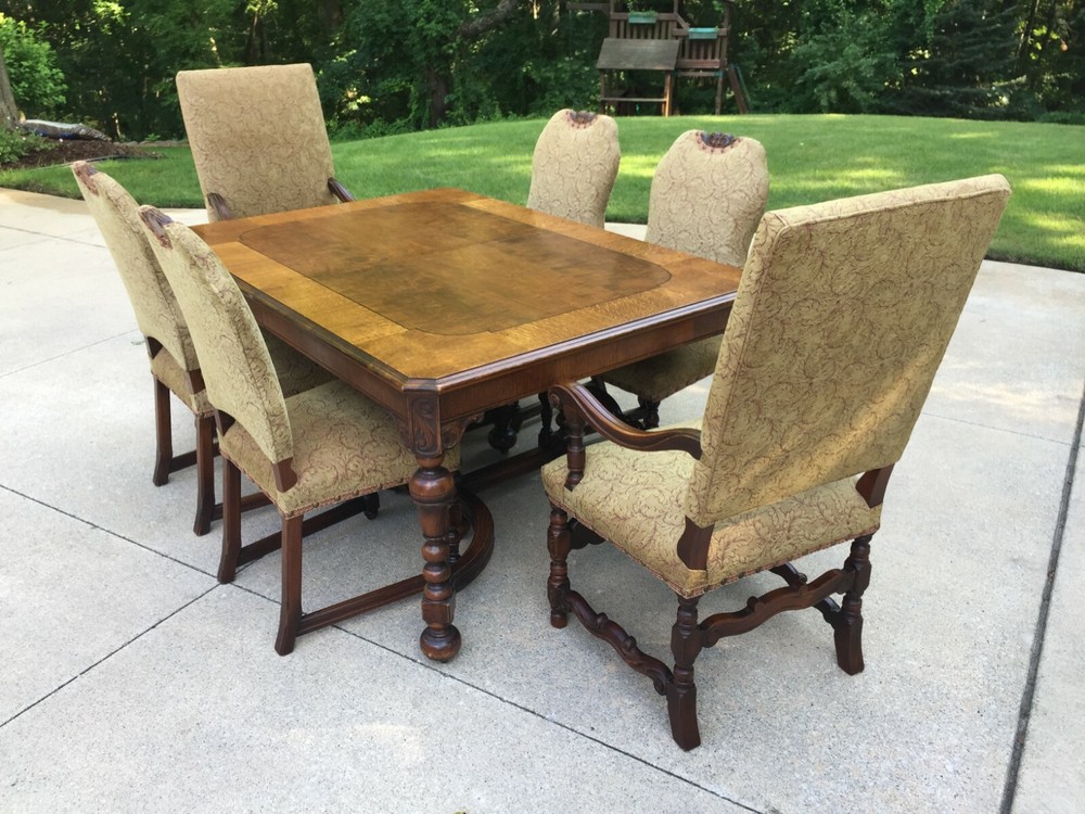Antique DR Table, 6 Chairs, Buffet, and Server