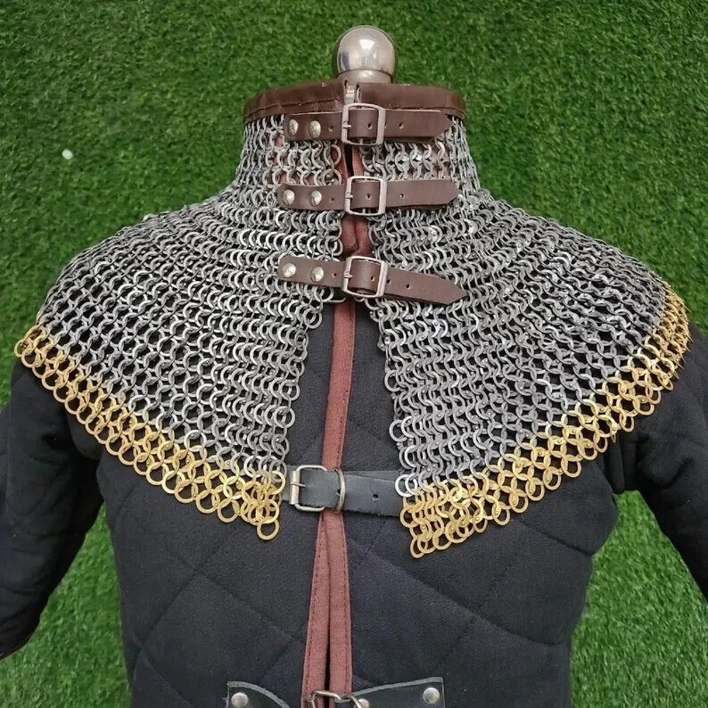 Medieval Chainmail Collar 09mm Flat Riveted with Flat Washer Ring Knight Armor