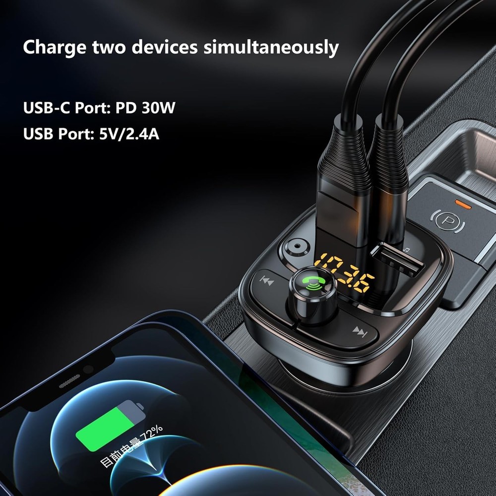 Dual USB Fast Charging Bluetooth FM Transmitter: Perfect for Safe Driving