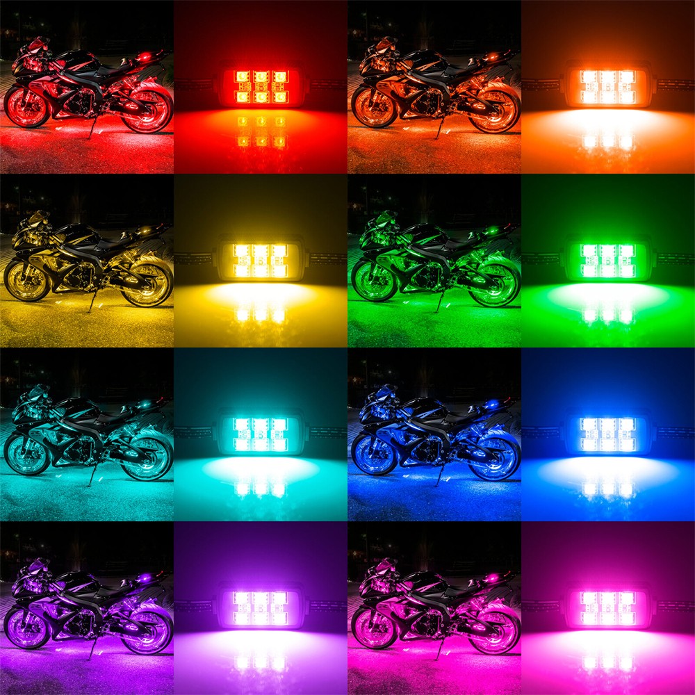 10pcs Multi-Color RGB Underglow LED Light Kit w/Remote Controller For Motorcycle